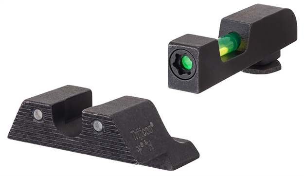 Picture of Trijicon 601104 DI Night Sight Set  Green/Tritium/Fiber Optic Front Sight-Green Tritium Black Outline Rear Sight Glock 20/21 Large Frame GL804C601104 719307215221