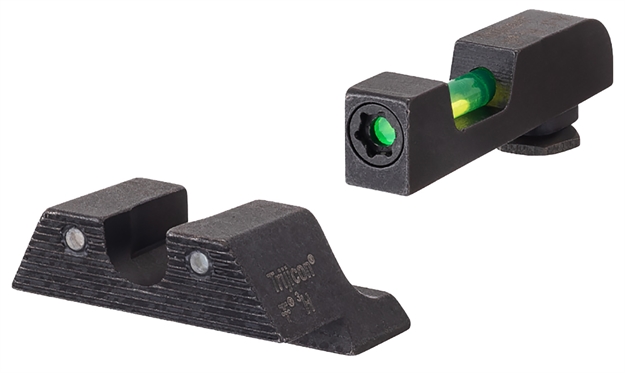 Picture of Trijicon 601106 DI Night Sight Set Green Tritium/Fiber Optic/Black Outline Front, Green Tritium Rear, Black Frame, Fits Glock 42/43/43X/48 Excludes Mos GL813C601106
