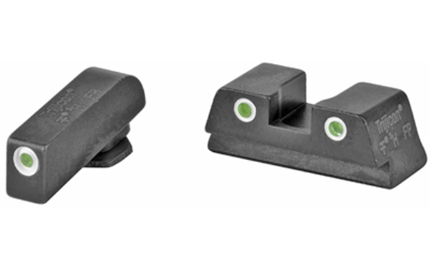Picture of Trijicon 600777 Bright & Tough Night Sights  Green/Tritium White Outline Front Sight-Green/Tritium White Outline Rear Sight Glock 42/43 Small Frame GL13-C-600777