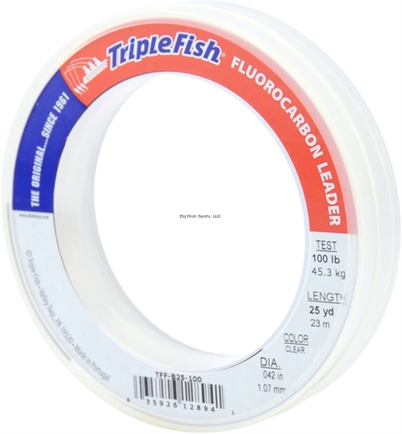 Picture of Triple Fish Fluorocarbon Leader, 100 LB (45.3 Kg) Test, 0.042 IN (1.07 Mm) Dia, Clear, 25 YD (23 M)