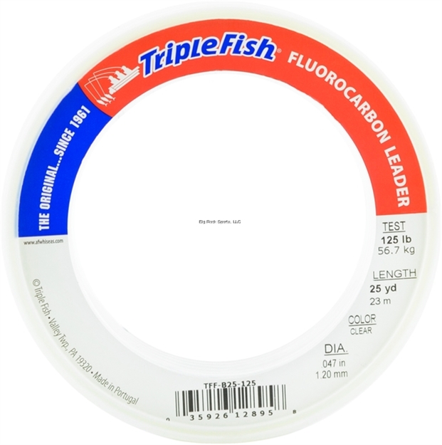Picture of Triple Fish Fluorocarbon Leader, 125 LB (56.7 Kg) Test, 0.047 IN (1.20 Mm) Dia, Clear, 25 YD (23 M)