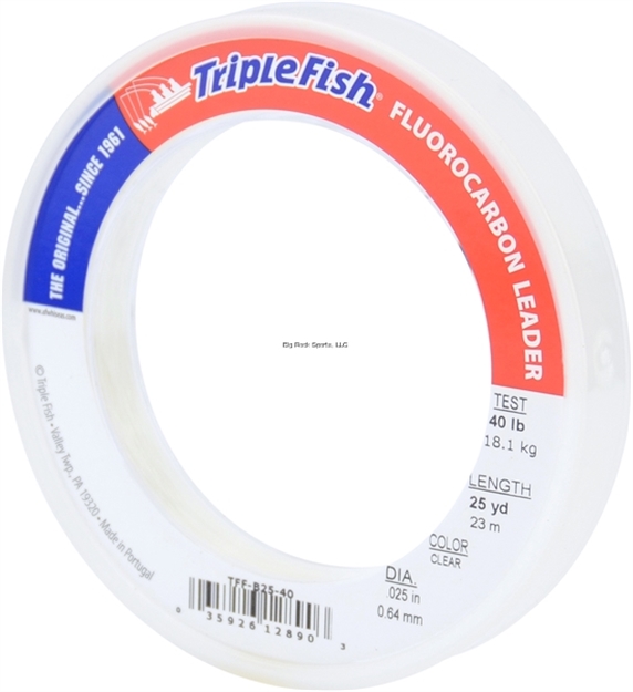 Picture of Triple Fish Fluorocarbon Leader, 40 LB (18.1 Kg) Test, 0.025 IN (0.64 Mm) Dia, Clear, 25 YD (23 M)
