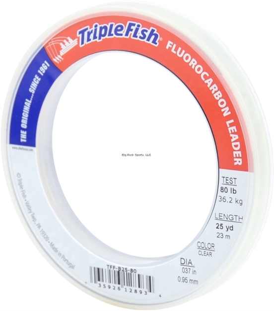 Picture of Triple Fish Fluorocarbon Leader, 80 LB (36.2 Kg) Test, 0.037 IN (0.95 Mm) Dia, Clear, 25 YD (23 M)