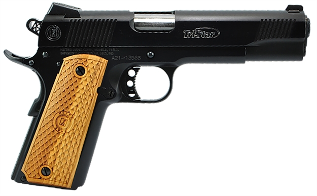 Picture of  Tristar 85614 American Classic II 1911 9Mm Luger 9+1, 5" Stainless Steel Barrel, Blued Serrated Steel Slide, Blued Steel Frame W/Beavertail, Wood Grip