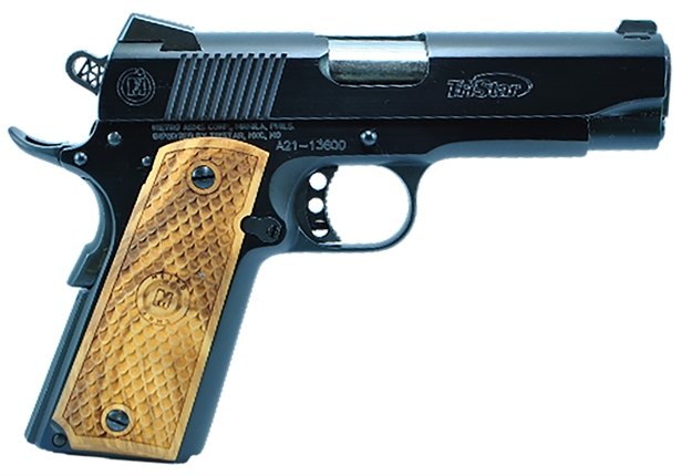 Picture of  Tristar 85620 American Classic Commander 1911 45 Acp 8+1 4.25" Stainless Steel Barrel, Blued Steel Serrated Slide, Blued Steel Frame W/Beavertail, Wood Grip, Right Hand