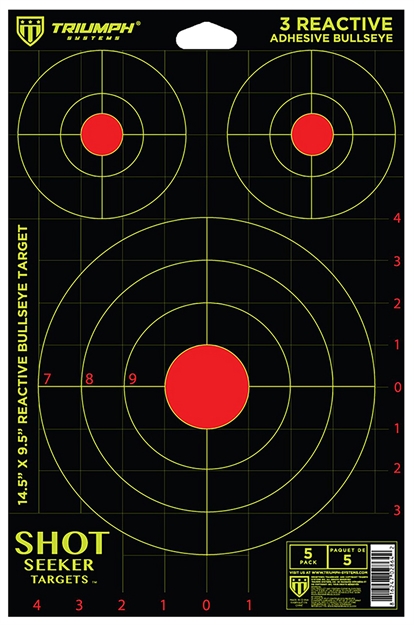 Picture of Triumph Systems 090040000 Shot Seeker Reactive Target Self-Adhesive Paper Black/Red/Yellow 3 Bullseye Includes Pasters 5 Pack 0900-40-000 816247028642