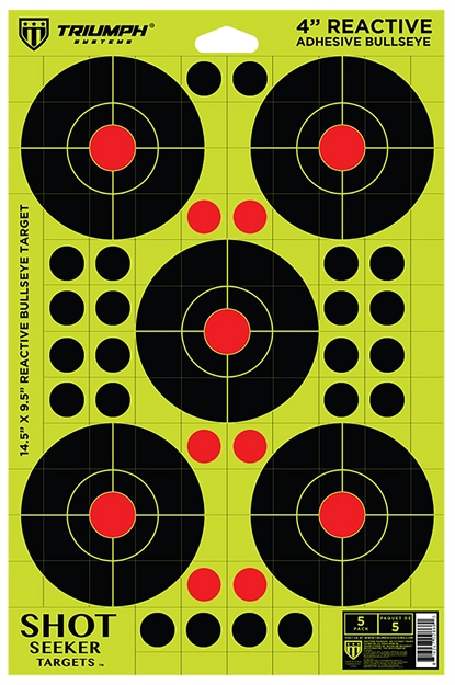 Picture of Triumph Systems 0900-41-001 Shot Seeker Reactive Target Self-Adhesive Five 4" Bullseye Black/Red/Yellow