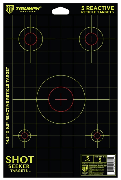 Picture of Triumph Systems 090042000 Shot Seeker Reactive Target Self-Adhesive Paper Black/Red/Yellow 5 Reticle Includes Pasters 5 Pack 0900-42-000 816247028666