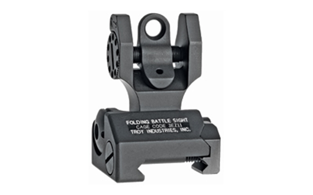 Picture of Troy Ind Ssigfbsrobt00 Rear Folding Battlesight Round  Black Hardcoat Anodized For Ar-15 SSIG-FBS-R0BT-00 812699010709