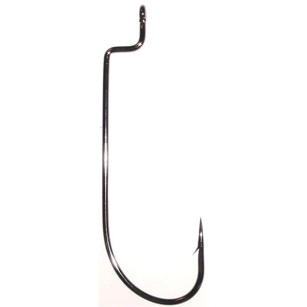 Picture of Daiichi Offset Worm Hook, Size 1/0, Needle Point, Light Wire, Ringed Eye, Black Nickel, 8 Per Pack