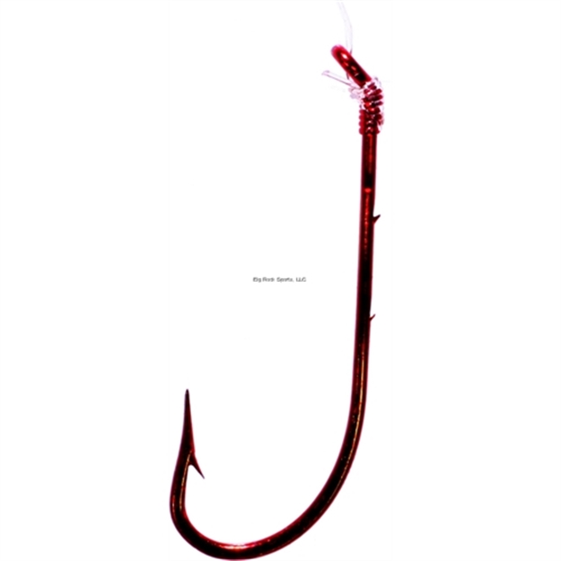Picture of Tru-Turn Snelled Hook, Size 1, Spear Point, Non-Offset, Baitholder, Down Eye, Blood Red, 5 Per Pack