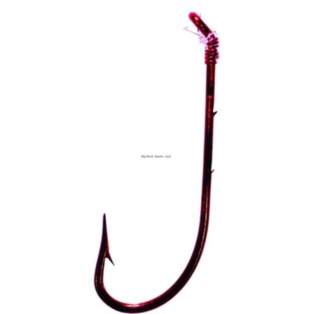 Picture of Tru-Turn Snelled Hook, Size 2, Spear Point, Non-Offset, Baitholder, Down Eye, Blood Red, 5 Per Pack