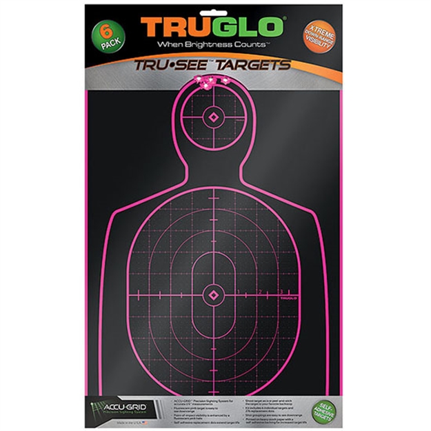 Picture of  Truglo Tg13p6 Tru-See Handgun Target Self-Adhesive Heavy Paper Black/Pink 12"X18" Silhouette 6 Pack
