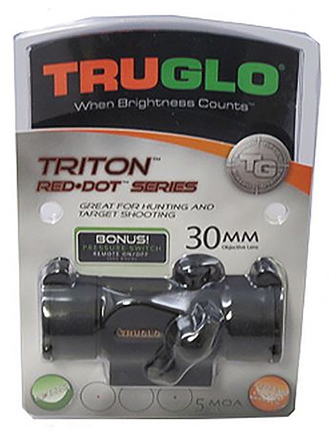 Picture of Truglo Triton Red Dot Sight, 30Mm, 5 Moa Dot Red/Green/Blue With Pressure Switch And Integral Weaver-Style Mount Matte TG8230B