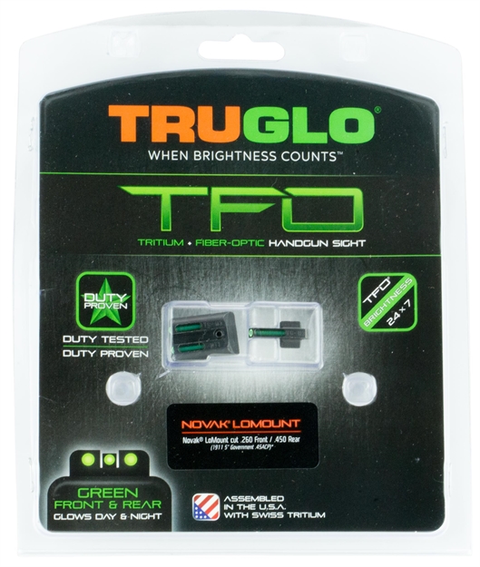 Picture of Truglo Tfo Tritium/Fiber-Optic Day/Night Handgun Sights, Grn/Grn, Novak Lomnt .260 Frnt/.500 Rear (1911 3 Off & 4.25 Cmdr) TG131NT3 788130019498