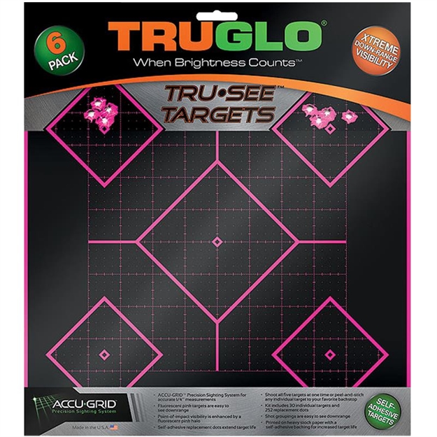 Picture of  Truglo Tg14p6 Tru-See 5- Diamond Target Self-Adhesive Heavy Paper Black/Pink 12"X12" 6 Pack
