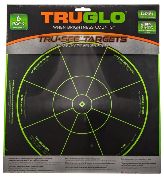Picture of  Truglo Tg15a6 Tru-See Handgun Diagnostic Self-Adhesive Heavy Paper Black/Green 12"X12" Bullseye 6 Pack 788130025277