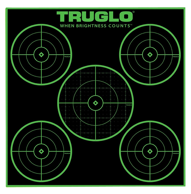 Picture of Truglo Tg11a25 Tru-See 5-Bull Target Self-Adhesive Heavy Paper Black/Green 12"X12" 5-Bullseye 25 Pack TG-TG11A25