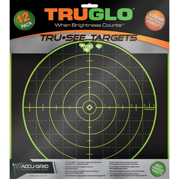 Picture of  Truglo Tg10a12 Tru-See Grid Self-Adhesive Heavy Paper Black/Green 12"X12" Bullseye 12 Pack