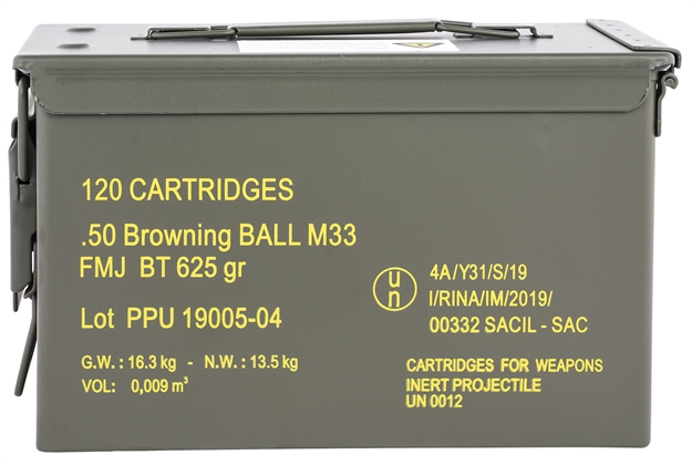Picture of Tr&Z Ppn50mc Mil-Spec  50 Bmg 625 GR Full Metal Jacket Boat Tail (Fmjbt)  120 Round Metal Case