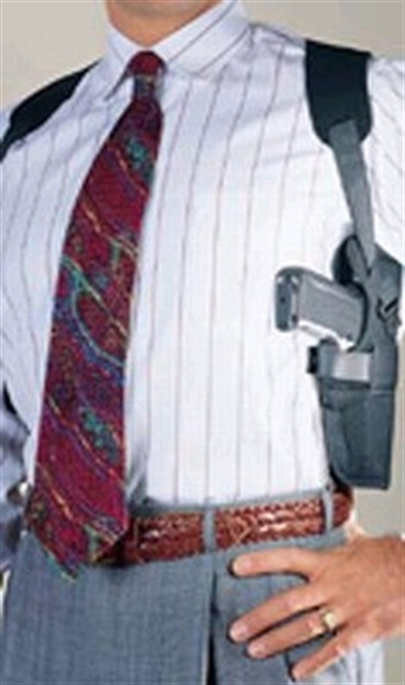 Picture of  Uncle Mike's 75151 Pro-Pak Vertical Shoulder Holster Shoulder Size 15 Black Nylon Harness Fits Large Semi-Auto Fits 3.75-4.50" Barrel Right Hand 043699751518