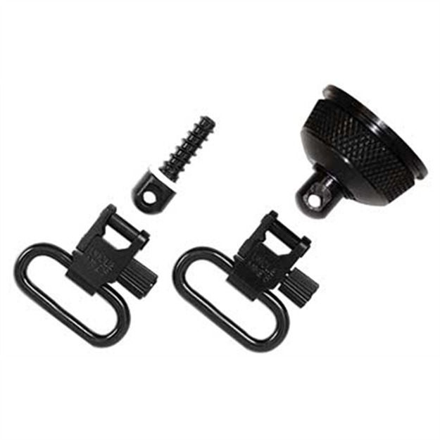 Picture of  Uncle Mike's 18002 Mag Cap Swivel Set Made OF Steel With Blued Finish, 1" Loop Size & Quick Detach Style For 12 Gauge Remington 870 Express With Wood Stock Includes Two Super Swivels 043699180028