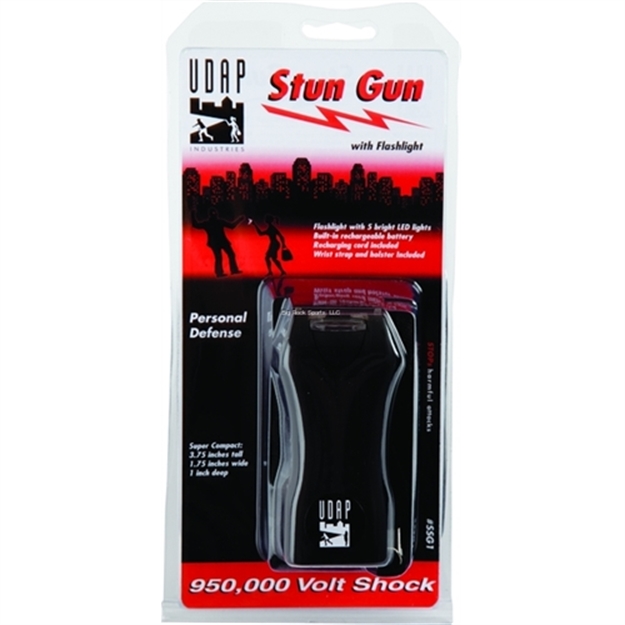Picture of Udap Industries Inc Small Stun Gun W/Rechargable Batteries, Cord, And Holster, Wrist Strap, Flashlight, 950,000 Volt, Black