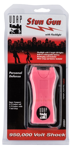Picture of Udap Industries Inc Small Stun Gun W/Rechargable Batteries, Cord, And Holster, Wrist Strap, Flashlight, 950,000 Volt, Pink