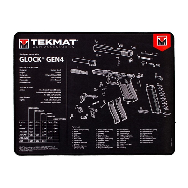 Picture of Tekmat Armorers Bench Mat Ultra 15"X20" For Glock G4 Blk R20GLOCKG4