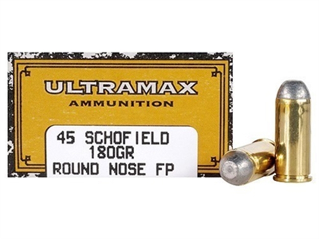 Picture of Ultramax Cowboy Pistol Ammo 45 Schfld, Rnfp, 180 Gr, 750 Fps, 50 Rnd, Boxed