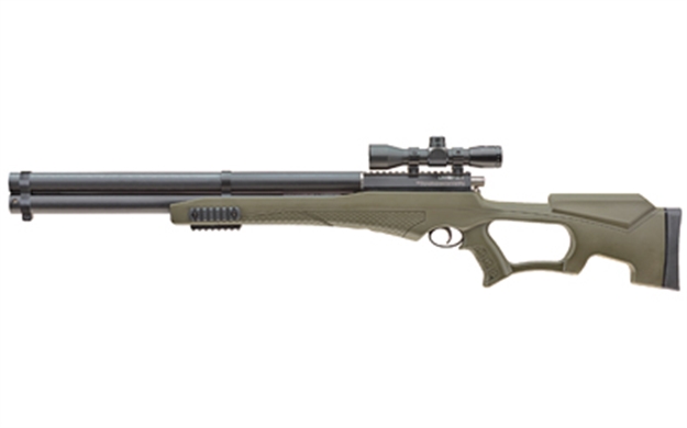 Picture of  Umarex 2252660 Air Saber Combo Pcp Umarex Straight Flight Technology Arrows 1 Shot, Black Barrel, Black Receiver, Green Fixed Thumbhole Stock, Scope Axeon Optics 4X32mm 723364526602
