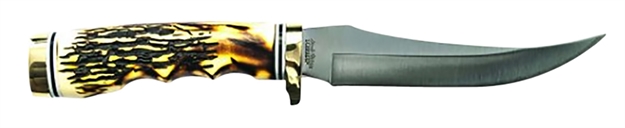 Picture of  Uncle Henry 153Uhcp Golden Spike  5" Fixed Clip Point Plain 7Cr17mov SS Blade 4.40" Silver Guard & Pommel Staglon/Nickel Handle Includes Sharpening Stone/Sheath