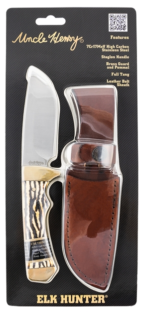 Picture of Uncle Henry 182Uhcp Elk Hunter Full Tang 3.83" Fixed Drop Point Plain 7Cr17mov High Carbon SS Blade Staglon With Brass Guard Handle