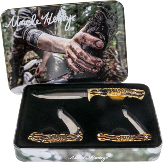 Picture of Uncle Henry Henry Knife 3Pc Fixed Wolf Gift Set W/Tin Promo Q4<