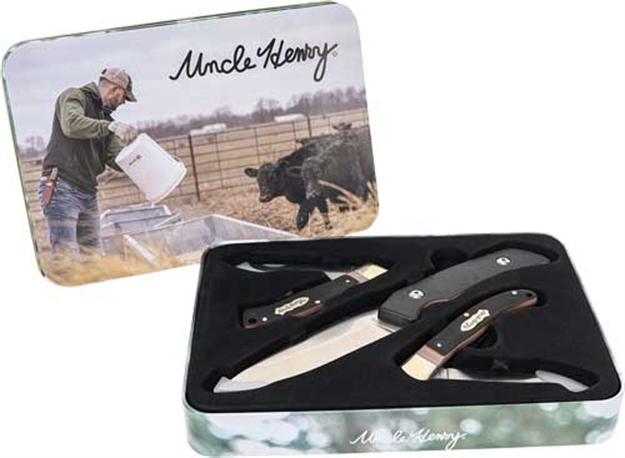 Picture of Uncle Henry Henry Knife Sawcut 3Pc Combo W/Gift Tin Promoq4<