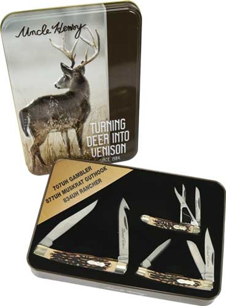 Picture of Uncle Henry Timer Knife Turning Deer Into Venison 3 Knives Promo Q4