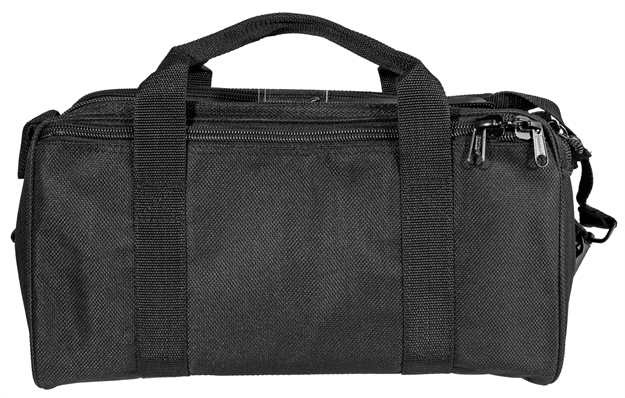 Picture of  Uncle Mike's 22520 Gun Mate Range Bag Made OF Nylon With Black Finish, Rollup Flap With Zippers, Lockable Zipper Side Compartments & Removable Pistol Rug Holds UP TO 2 Handguns