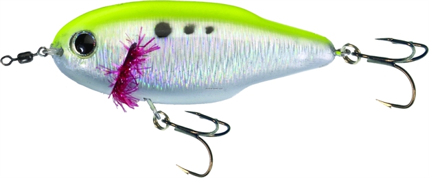 Picture of Unfair Paul's Arrowhead Search Bait, 2 3/4", 1/2 Oz, 3X Hooks, Pearl Chartreuse, Suspending