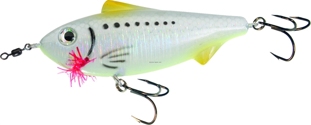 Picture of Unfair Paul's Dinkum Greenie Twitchbait, 2 3/4", 3/8 Oz, 3X Hooks, Liveglow White, Suspending