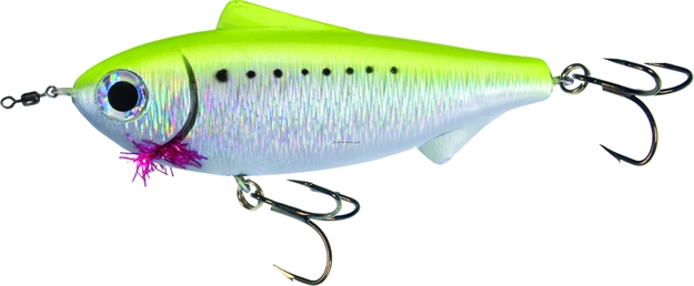 Picture of Unfair Paul's Dinkum Greenie Twitchbait, 2 3/4", 3/8 Oz, 3X Hooks, Pearl Chartreuse, Suspending
