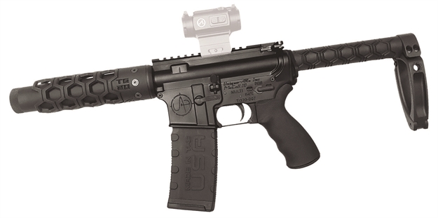 Picture of Unique-Ars Tg20arp Tg20  5.56X45mm Nato 7.50" 30+1 Black Anodized Black Gearhead Works Tailhook Mod1 Brace Stock Black Unique Grip Right Hand Tequila Sunrise Cerakote Handguard