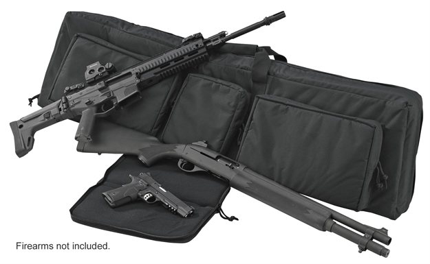 Picture of  US Peacekeeper P30049 3-Gun Case Water Resistant Black 600D Polyester W/ 3 Padded Pockets Zippered Handgun Case Webbing System & Thick Padding