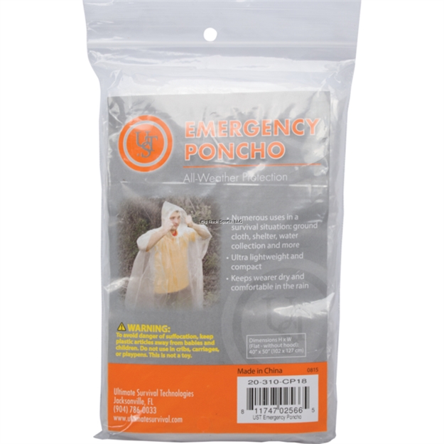 Picture of Ust Emergency Poncho, Pdq 18-Ct, Clear