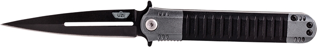 Picture of  Uzi Accessories Uzkfdr009 Covert  3.50" Folding Spear Point Plain Black Stainless Steel Blade Black/Gray Aluminum Handle Includes Metal Clip