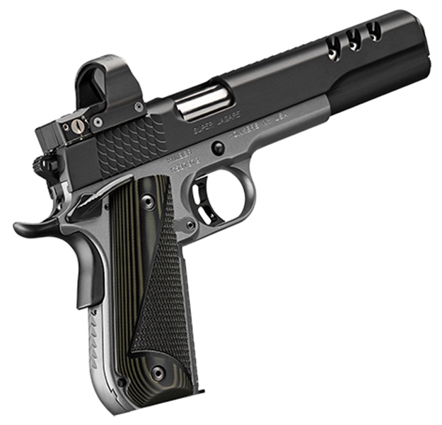 Picture of Kimber Mfg, Inc 3000278 Super Jagare W/Optic 10Mm Auto 8+1 6" Stainless Match Grade Barrel, Diamond Carbon Coating Ported/Serrated Stainless Steel Slide, Kimpro II Gray Micarta Grip, Delta Pro Red Dot KIM3000278