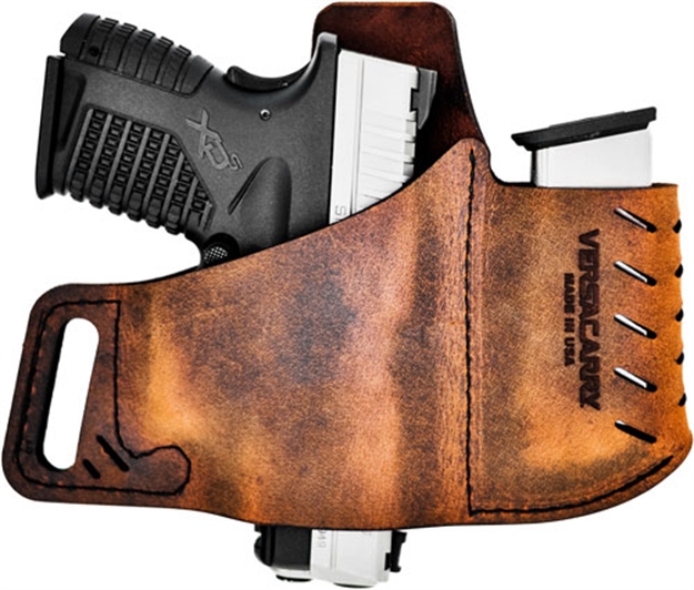 Picture of Versacarry Commander Holster W/ Spare Mag Pouch, Distressed Water Buffalo Leather, Flexvent, Owb, Size 3 - Subcompact 62103
