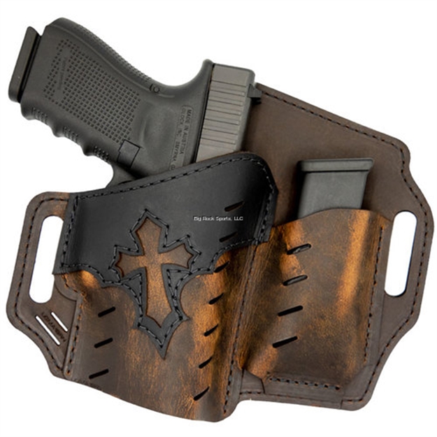 Picture of Versacarry Guardian Holster Owb W/ Spare Mag. Holder RH Size 1 (Full Size) (Arc Angel) Distressed Brown - Bbl UP TO 4"