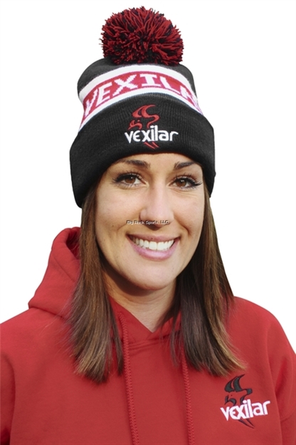 Picture of Vexilar Black, Red And White- Cuffed Knit Hat W/Pom