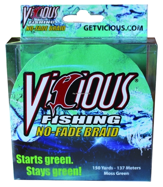 Picture of Vicious No-Fade Braid, 40Lb Test, Moss Green, 150 Yard Spool, 8-Carrier, Diameter .009"