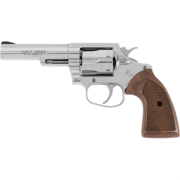 Picture of Colt Mfg Vipersp4wrr Viper  357 Mag/38 Special 6Rd 4.25" 1/2 Lug Stainless Steel Barrel, Stainless Steel Cylinder & Frame, American Walnut Grip, Exposed Hammer VIPER-SP4WRR 098289001412